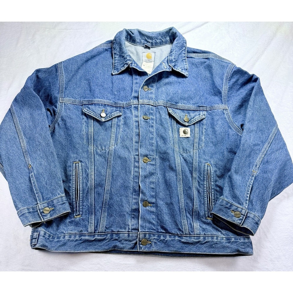 Vintage Carhartt J12 DST Denim Trucker Jacket‎ XL Reg Made in USA 2002 Workwear